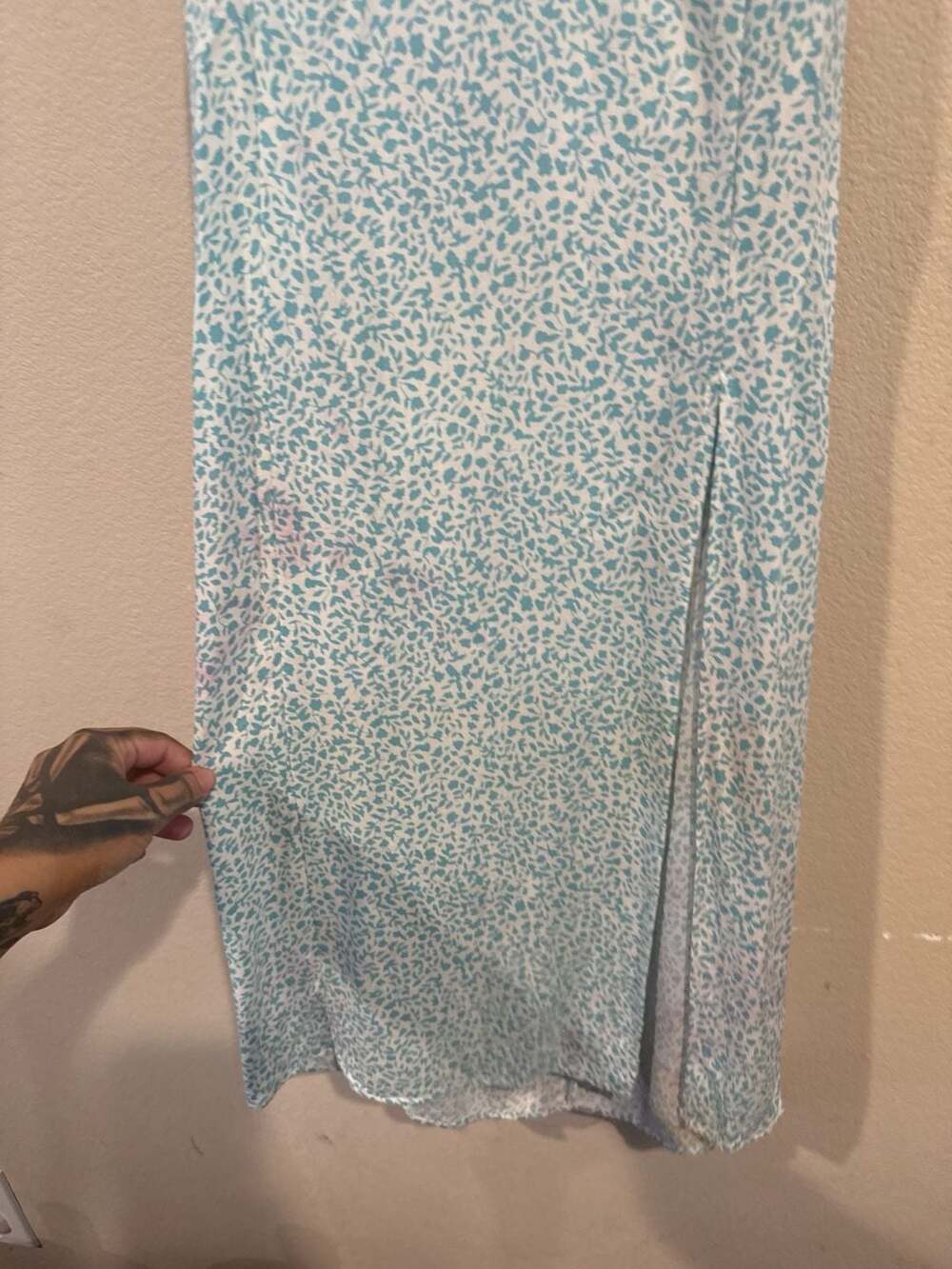 Pull & Bear Sz.S Halter Maxi Dress Floral AOP Turquoise/White - Picture 4 of 12